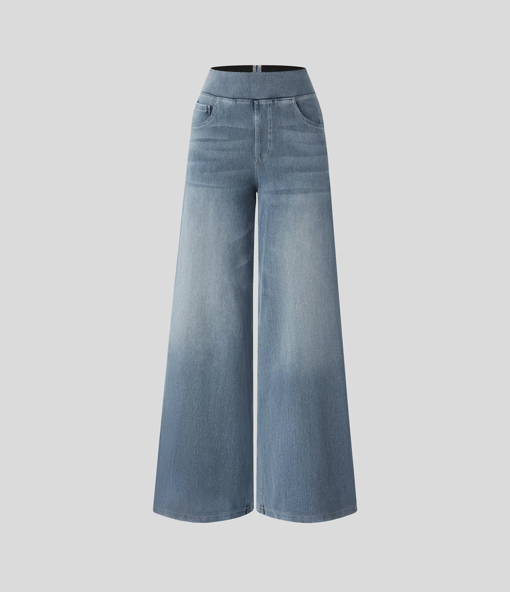 Aurella Flex™ Baggy Jeans aus gewaschenem Stretch-Denim mit hohem Bund und weitem Bein