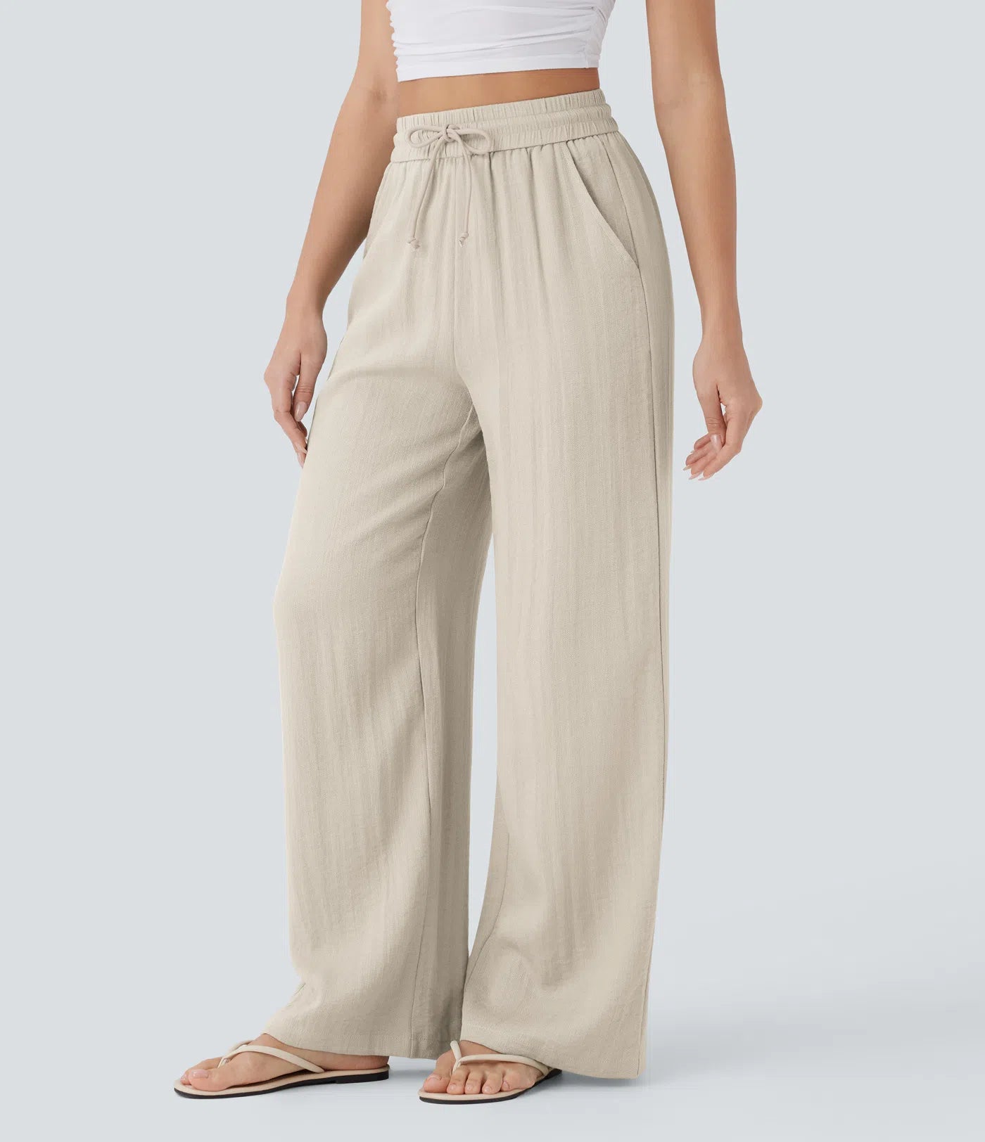 Aurella Flex™ Lässige Stoffhose mit Leinenoptik, hohem Bund und weitem Bein