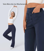 Aurella Flex™ Lässige Stoffhose mit hohem Bund und mehreren Taschen und geradem Bein