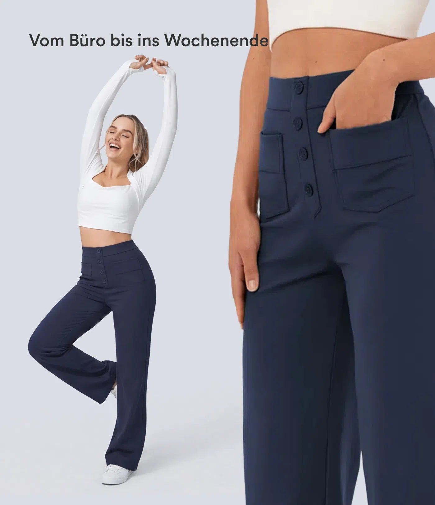 Aurella Flex™ Lässige Stoffhose mit hohem Bund und mehreren Taschen und geradem Bein