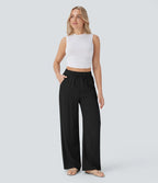 Aurella Flex™ Lässige Stoffhose mit Leinenoptik, hohem Bund und weitem Bein