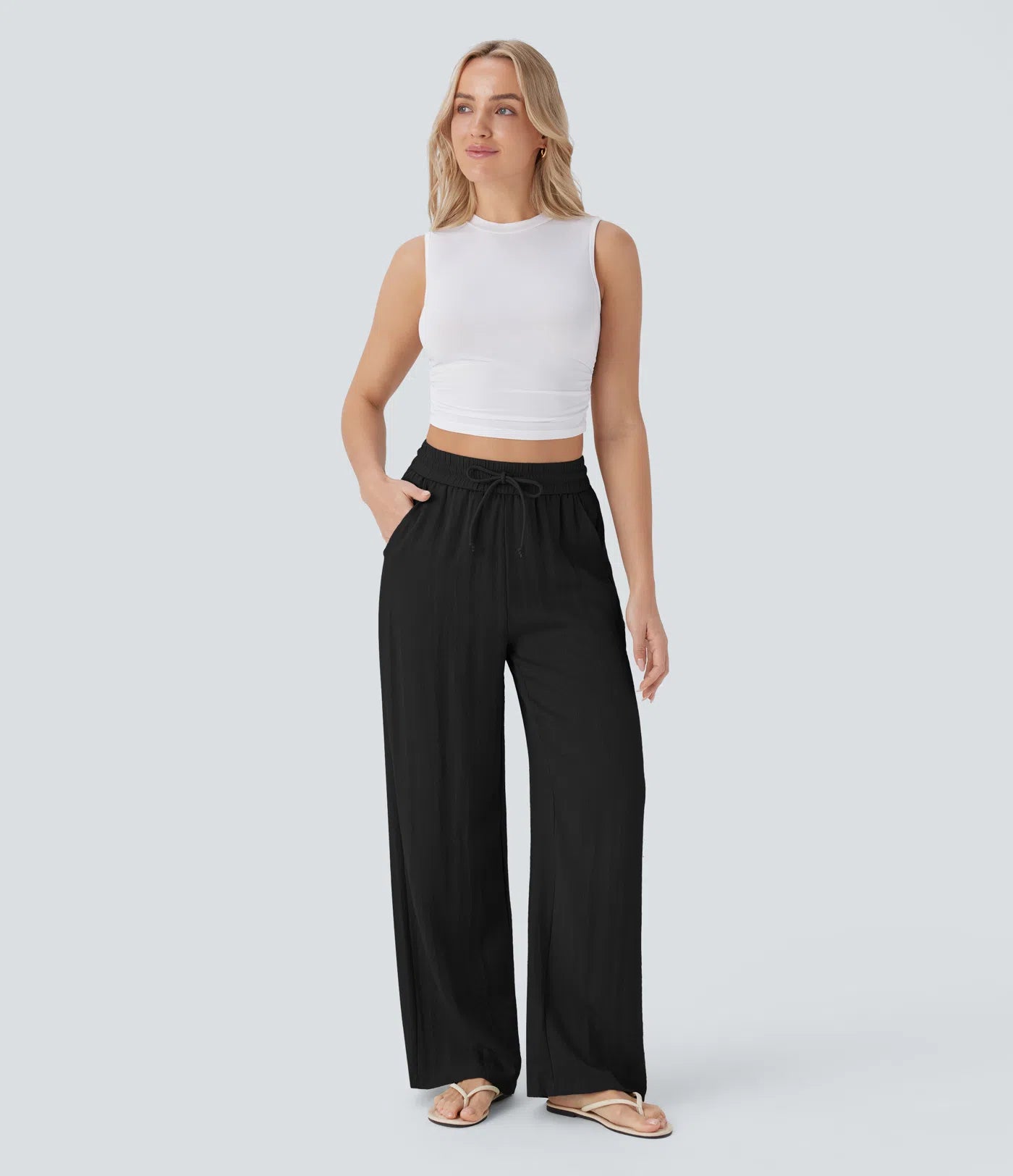 Aurella Flex™ Lässige Stoffhose mit Leinenoptik, hohem Bund und weitem Bein