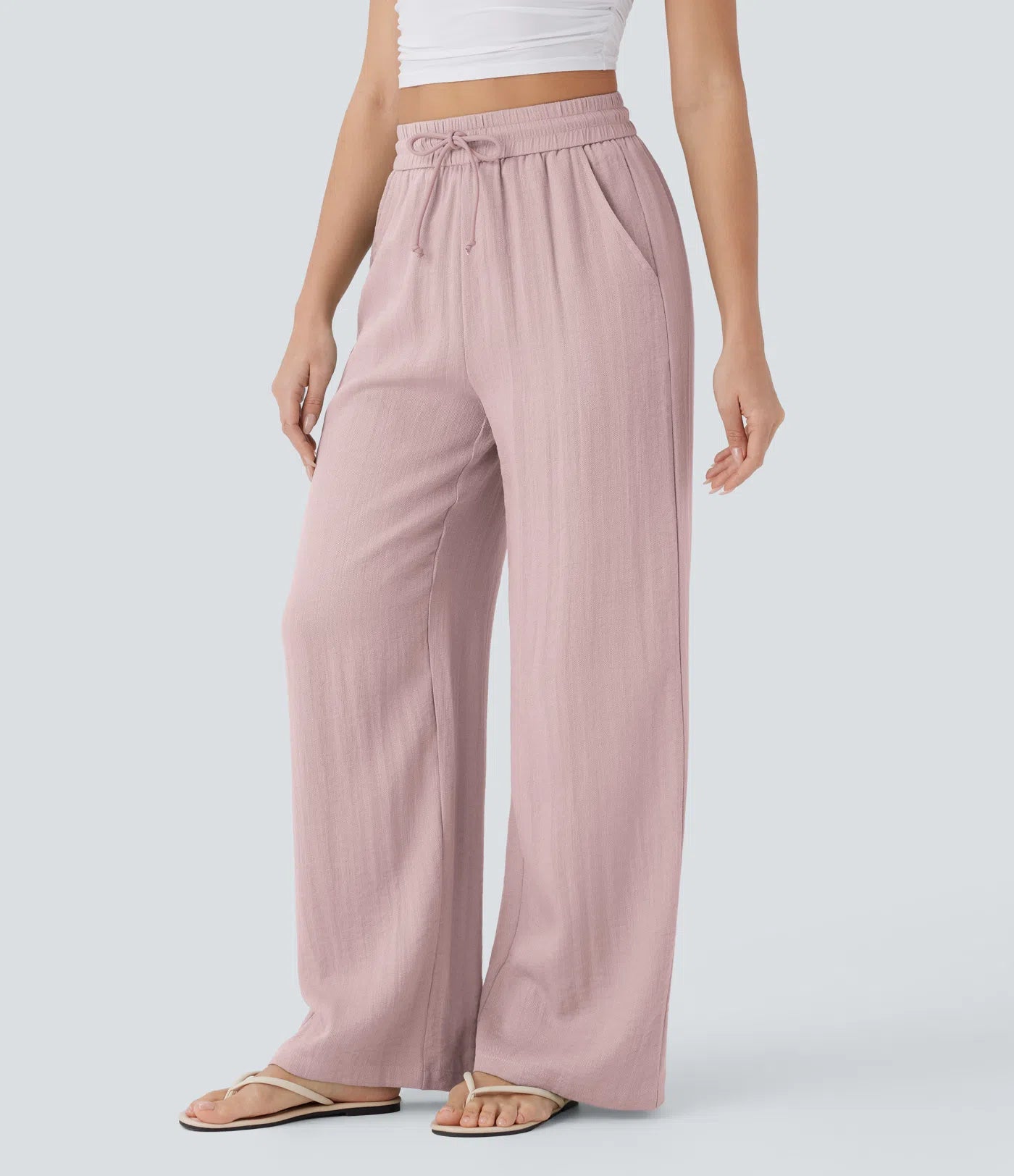 Aurella Flex™ Lässige Stoffhose mit Leinenoptik, hohem Bund und weitem Bein