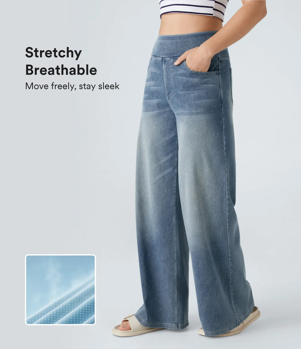 Aurella Flex™ Baggy Jeans aus gewaschenem Stretch-Denim mit hohem Bund und weitem Bein