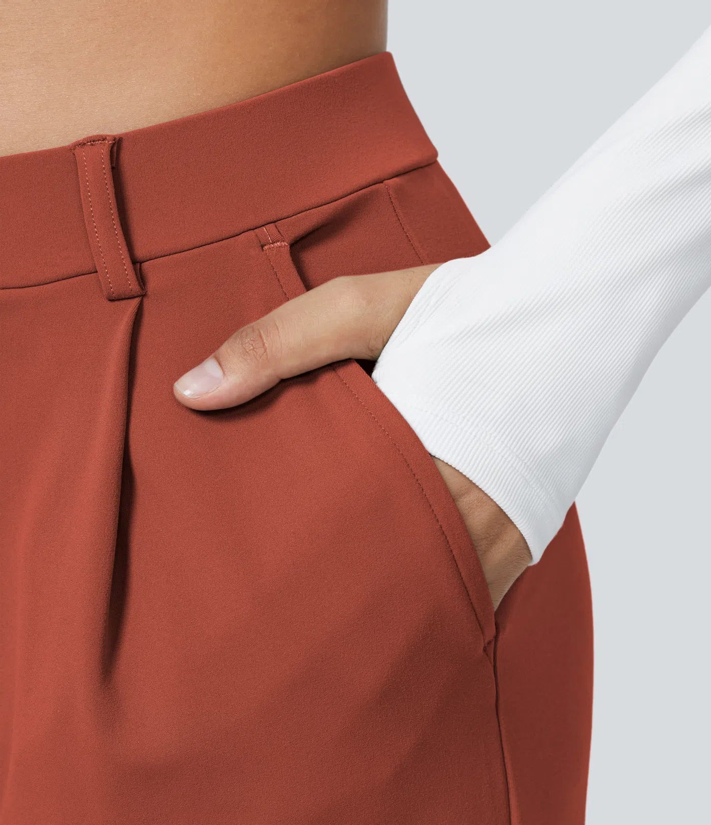 Aurella Flex™ Dehnbare Stoffhose mit hohem Bund, Seitentaschen und geradem Bein