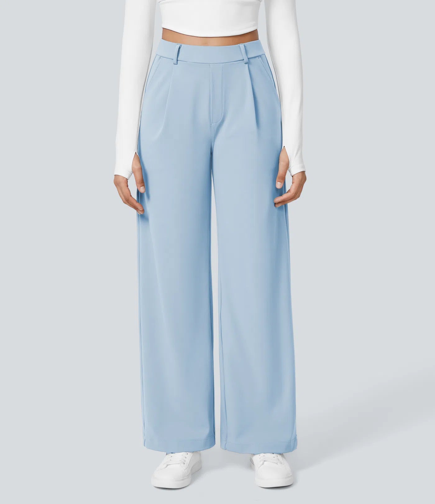 Aurella Flex™ Dehnbare Stoffhose mit hohem Bund, Seitentaschen und geradem Bein