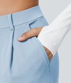 Aurella Flex™ Dehnbare Stoffhose mit hohem Bund, Seitentaschen und geradem Bein