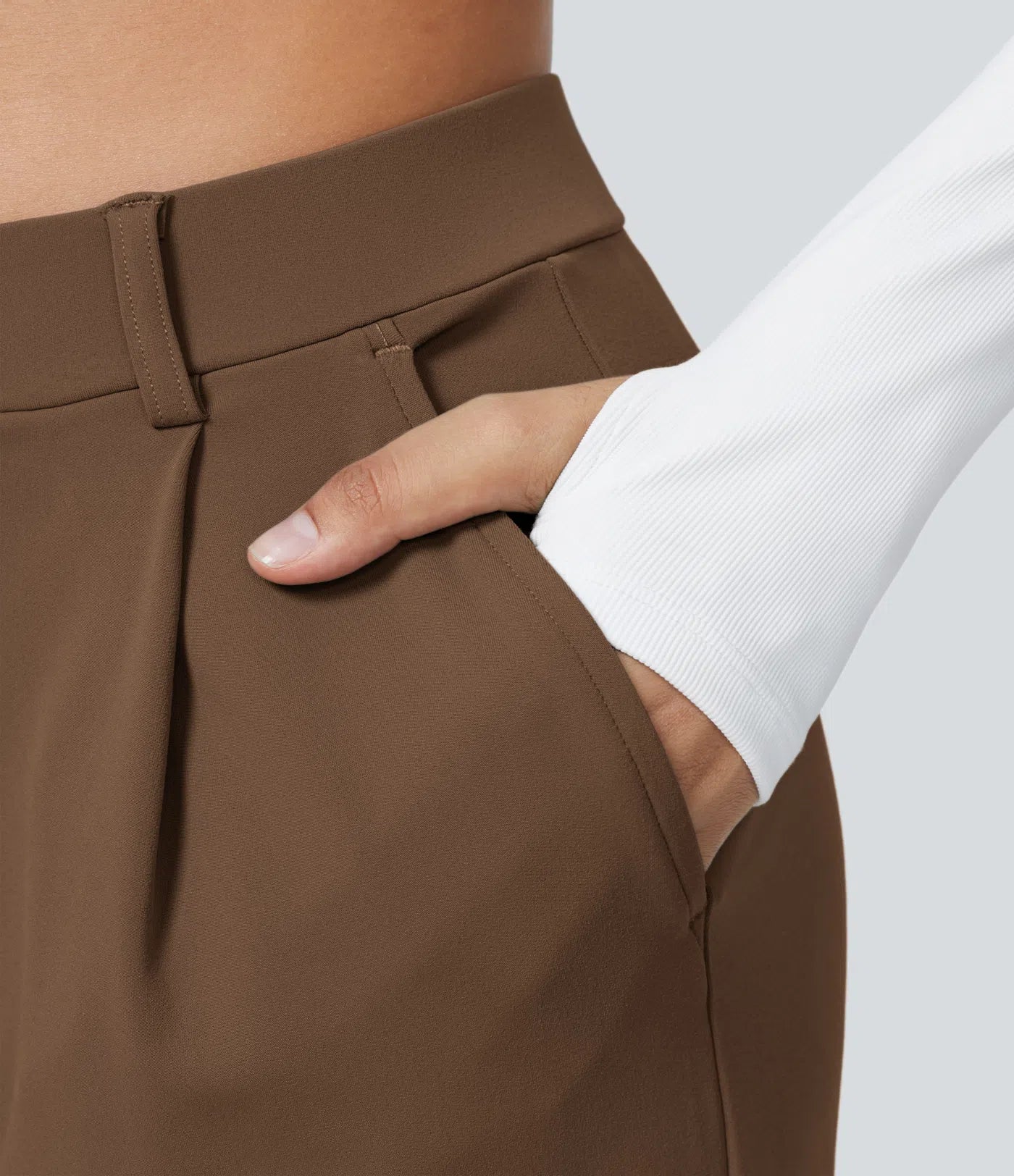 Aurella Flex™ Dehnbare Stoffhose mit hohem Bund, Seitentaschen und geradem Bein