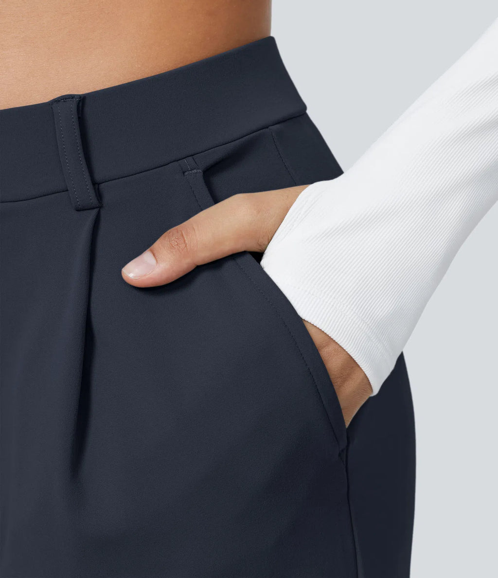 Aurella Flex™ Dehnbare Stoffhose mit hohem Bund, Seitentaschen und geradem Bein