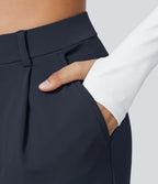 Aurella Flex™ Dehnbare Stoffhose mit hohem Bund, Seitentaschen und geradem Bein