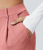 Aurella Flex™ Dehnbare Stoffhose mit hohem Bund, Seitentaschen und geradem Bein