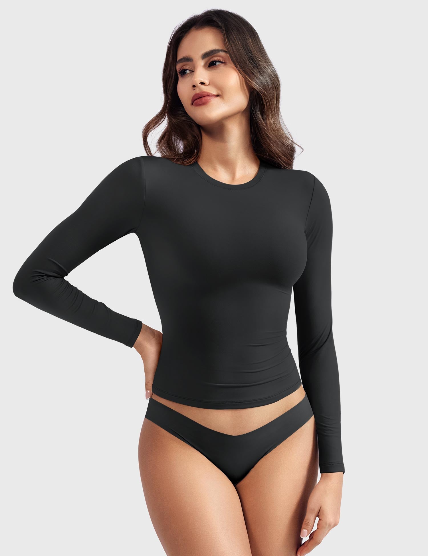 Aurella Sculpt™ Langarm-Top aus doppellagigem Stretch-Material mit Rundhalsausschnitt und figurbetonter Passform