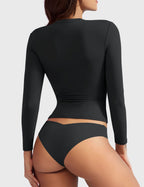 Aurella Sculpt™ Langarm-Top aus doppellagigem Stretch-Material mit Rundhalsausschnitt und figurbetonter Passform