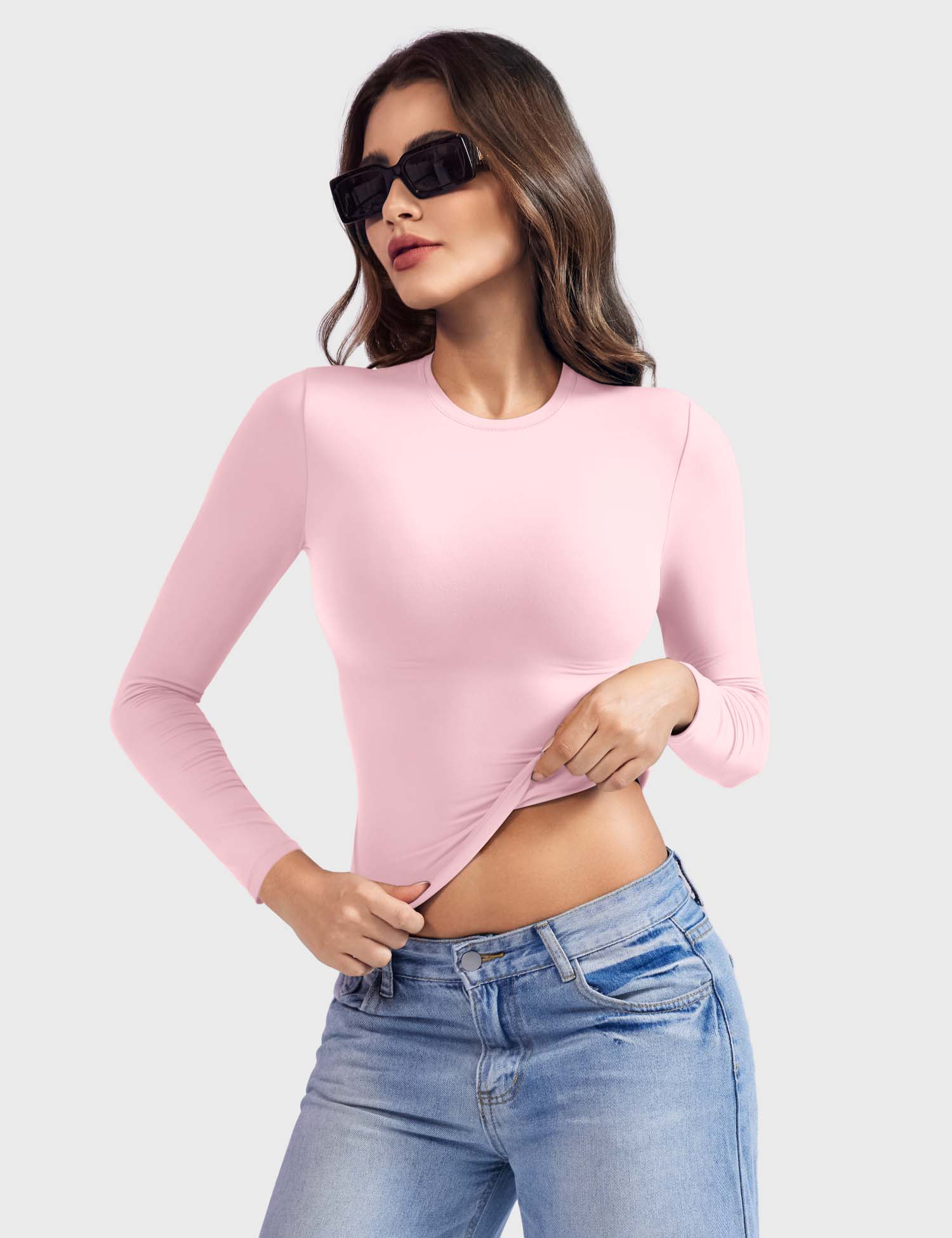 Aurella Sculpt™ Langarm-Top aus doppellagigem Stretch-Material mit Rundhalsausschnitt und figurbetonter Passform