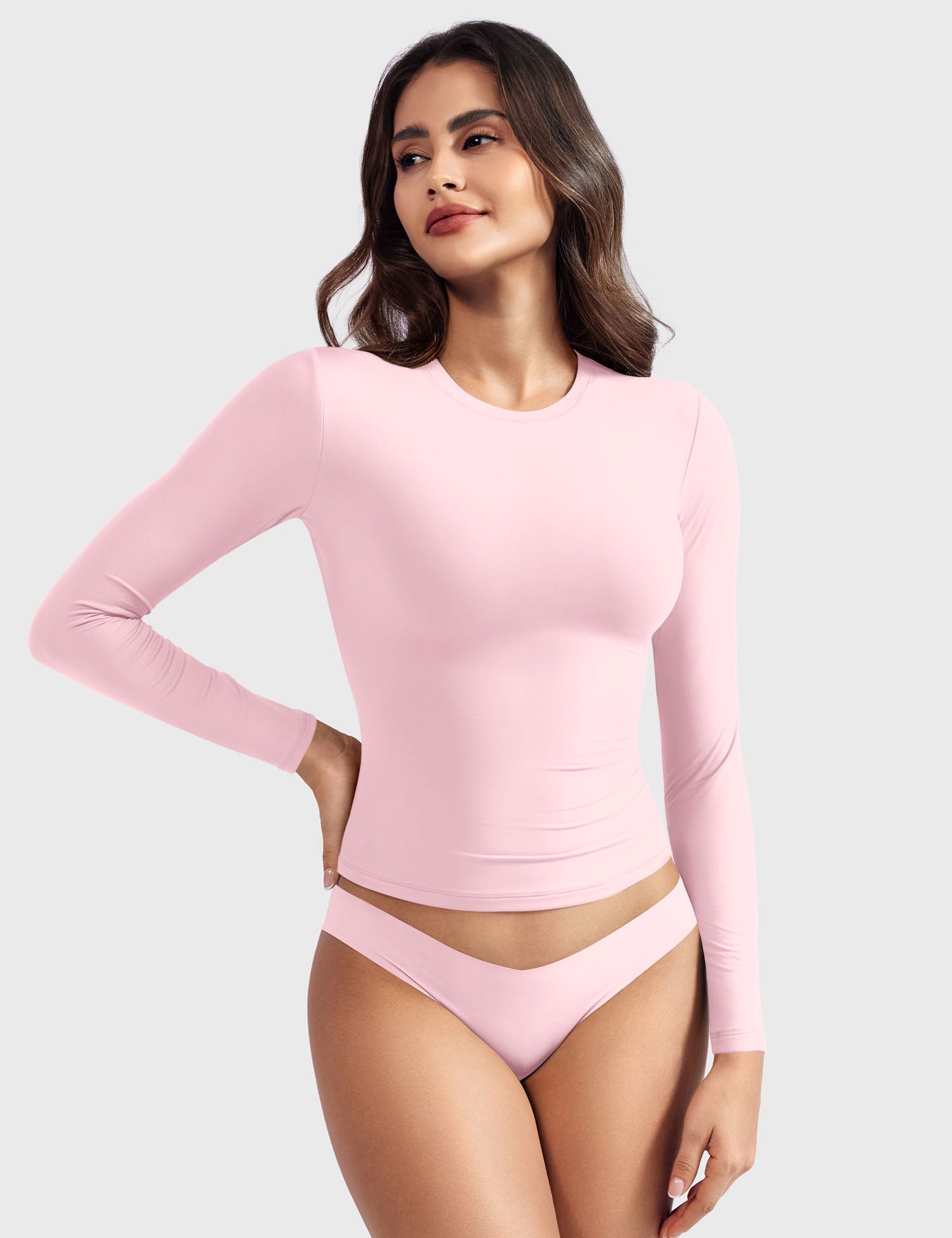 Aurella Sculpt™ Langarm-Top aus doppellagigem Stretch-Material mit Rundhalsausschnitt und figurbetonter Passform