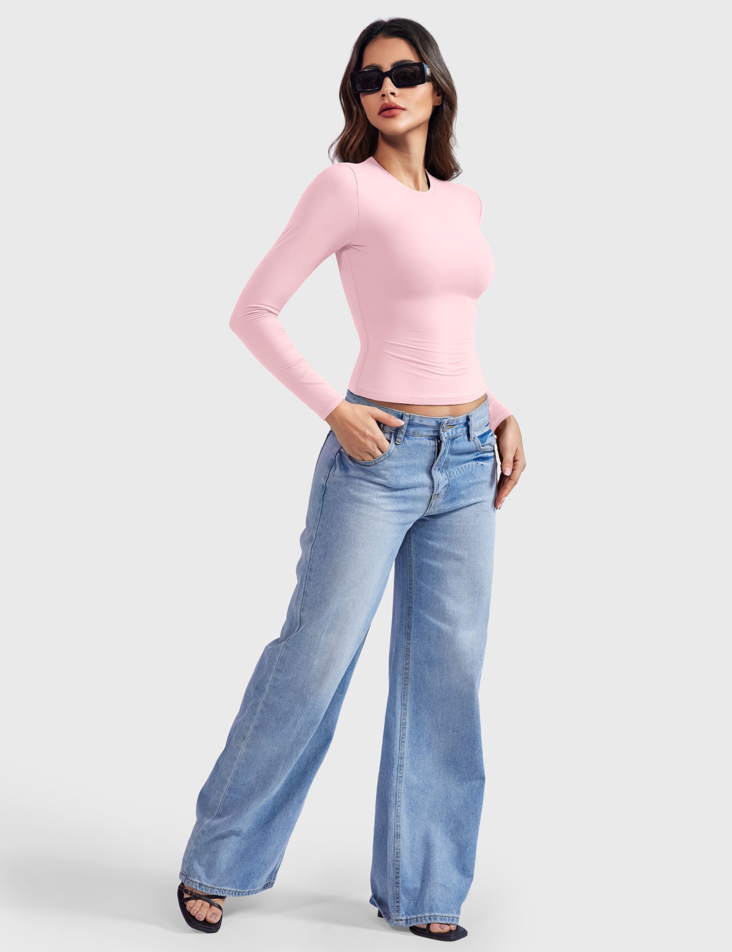 Aurella Sculpt™ Langarm-Top aus doppellagigem Stretch-Material mit Rundhalsausschnitt und figurbetonter Passform