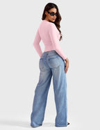 Aurella Sculpt™ Langarm-Top aus doppellagigem Stretch-Material mit Rundhalsausschnitt und figurbetonter Passform