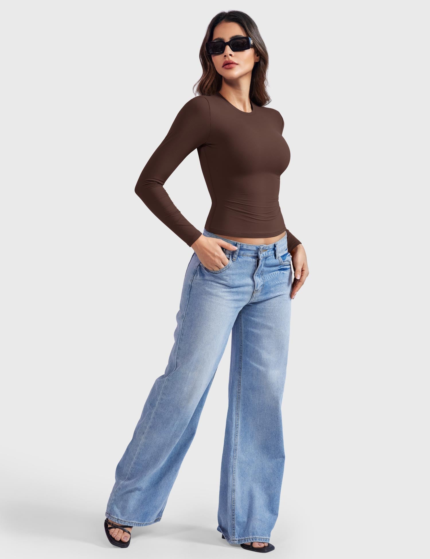 Aurella Sculpt™ Langarm-Top aus doppellagigem Stretch-Material mit Rundhalsausschnitt und figurbetonter Passform