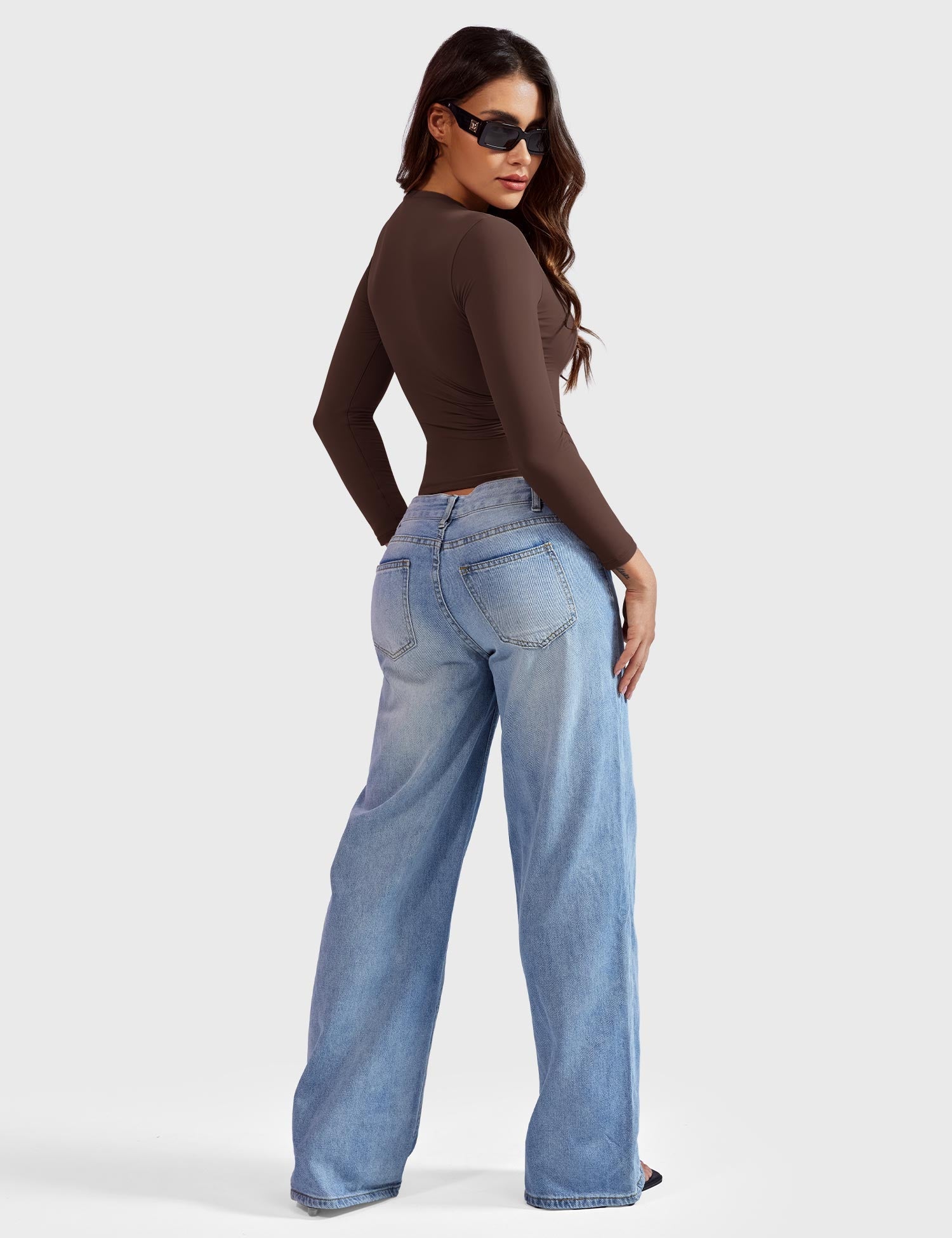 Aurella Sculpt™ Langarm-Top aus doppellagigem Stretch-Material mit Rundhalsausschnitt und figurbetonter Passform