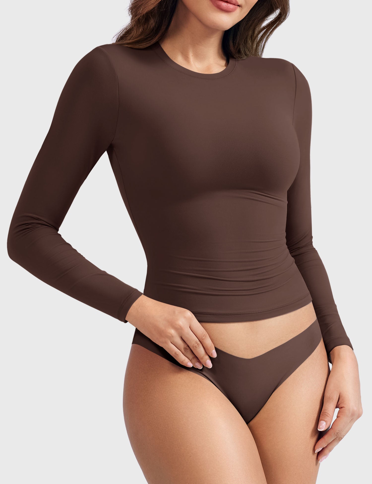Aurella Sculpt™ Langarm-Top aus doppellagigem Stretch-Material mit Rundhalsausschnitt und figurbetonter Passform