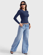 Aurella Sculpt™ Langarm-Top aus doppellagigem Stretch-Material mit Rundhalsausschnitt und figurbetonter Passform