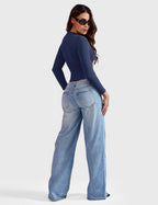 Aurella Sculpt™ Langarm-Top aus doppellagigem Stretch-Material mit Rundhalsausschnitt und figurbetonter Passform