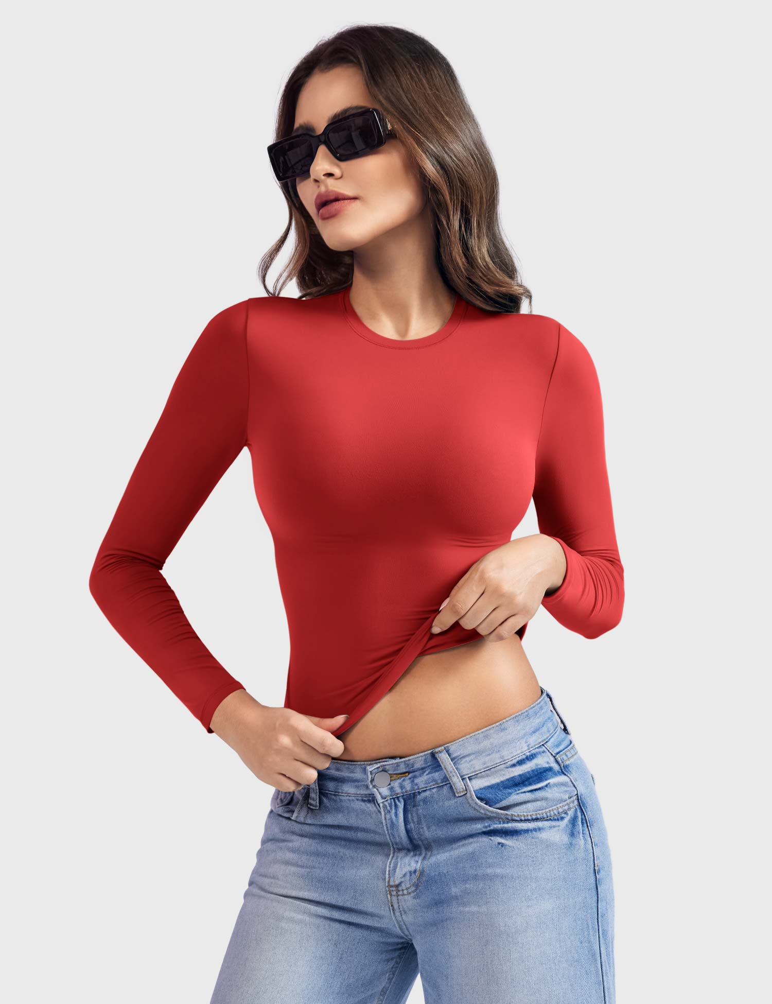 Aurella Sculpt™ Langarm-Top aus doppellagigem Stretch-Material mit Rundhalsausschnitt und figurbetonter Passform