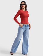 Aurella Sculpt™ Langarm-Top aus doppellagigem Stretch-Material mit Rundhalsausschnitt und figurbetonter Passform