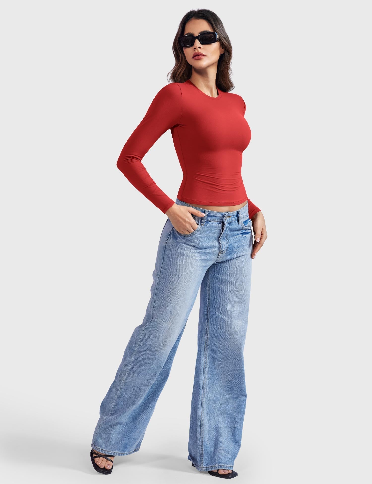 Aurella Sculpt™ Langarm-Top aus doppellagigem Stretch-Material mit Rundhalsausschnitt und figurbetonter Passform
