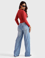 Aurella Sculpt™ Langarm-Top aus doppellagigem Stretch-Material mit Rundhalsausschnitt und figurbetonter Passform