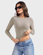 Aurella Sculpt™ Langarm-Top aus doppellagigem Stretch-Material mit Rundhalsausschnitt und figurbetonter Passform