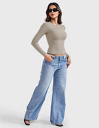 Aurella Sculpt™ Langarm-Top aus doppellagigem Stretch-Material mit Rundhalsausschnitt und figurbetonter Passform