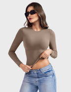 Aurella Sculpt™ Langarm-Top aus doppellagigem Stretch-Material mit Rundhalsausschnitt und figurbetonter Passform