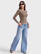 Aurella Sculpt™ Langarm-Top aus doppellagigem Stretch-Material mit Rundhalsausschnitt und figurbetonter Passform