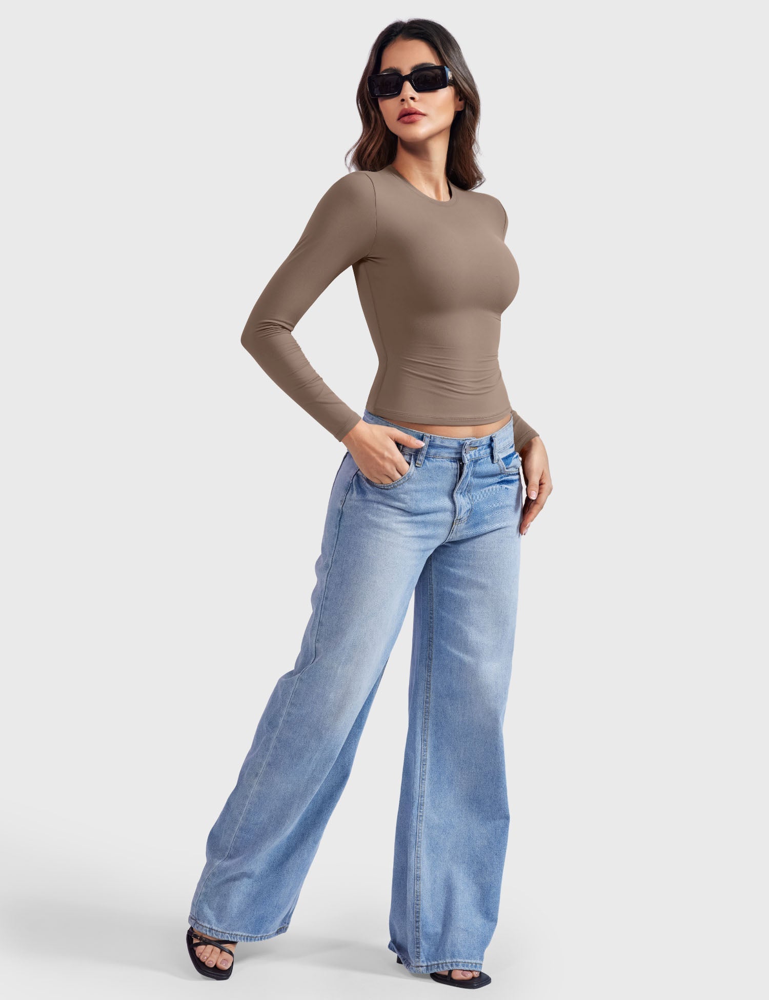 Aurella Sculpt™ Langarm-Top aus doppellagigem Stretch-Material mit Rundhalsausschnitt und figurbetonter Passform